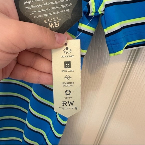 Rorie Whelan Boys Golf Polo Shirt Size XL (14 Boy) Blue Green White Stripes NWT - Picture 5 of 9
